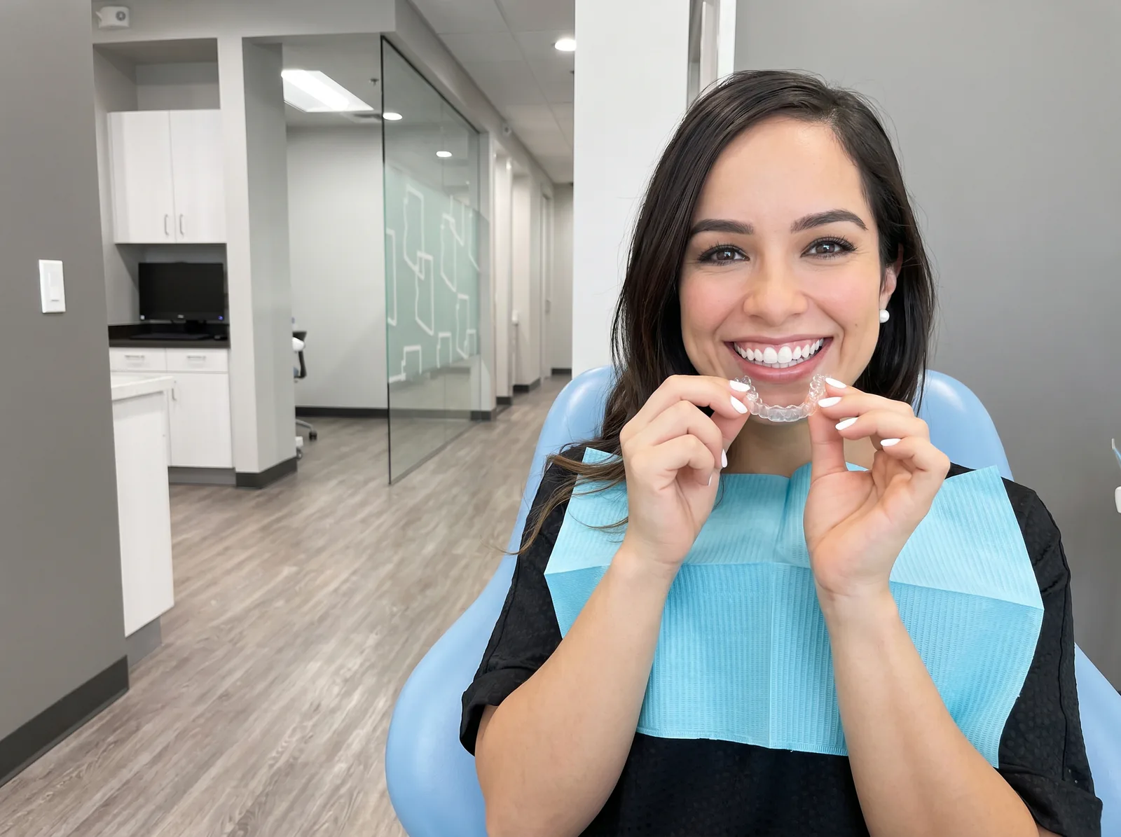 Patient holding a transparent clear aligner at Arizona Biltmore Dentistry in Phoenix